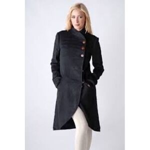 TROVATA Black Button Front Wool Blend Coat Women